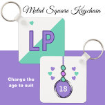 18th birthday initials purple green key ring<br><div class="desc">Celebrate her 18th Birthday with a beautifully personalised Metal Square Keychain she’ll adore! Sleek and durable, this stylish accessory features her initials in a charming purple and green design, accented with adorable love hearts for that extra special touch. Perfect for keeping her keys safe while adding a pop of personality...</div>