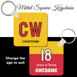 18th birthday initials red yellow key ring<br><div class="desc">18 years of being awesome. Celebrate his 18th Birthday with a personalised Metal Square Keychain he will love! Sleek and durable, this stylish accessory features his initials in a red and yellow design. Perfect for keeping his keys safe while adding a pop of personality to his everyday essentials. A thoughtful,...</div>