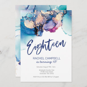 18th Birthday Invitation Abstract Watercolor