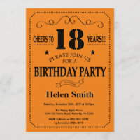 18th Birthday Invitation Black and Orange