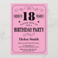 18th Birthday Invitation Black and Pink