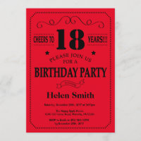 18th Birthday Invitation Black and Red