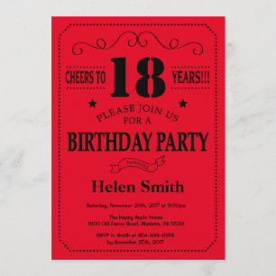18th Birthday Invitation Black and Red