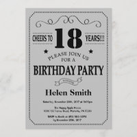 18th Birthday Invitation Black and Silver Grey