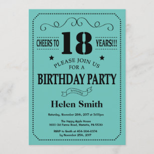 18th Birthday Invitation Black and Teal