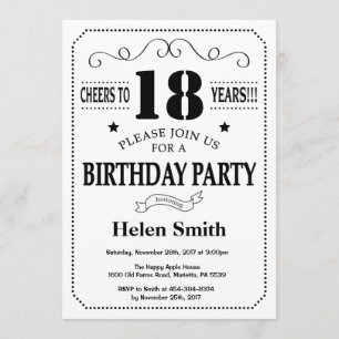 18th Birthday Invitation Black and White