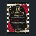 18th Birthday Invitation Black White Stripes Roses<br><div class="desc">18th Birthday Invitation
Elegant black white red design with faux glitter. Black and white stripes with red roses. Perfect for an elegant birthday party.</div>