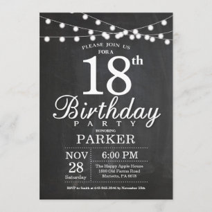 18th Birthday Invitation Chalkboard String Lights