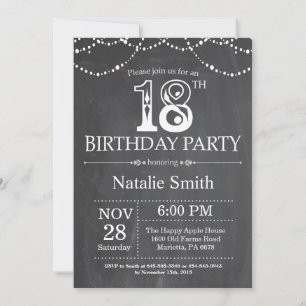 18th Birthday Invitation Chalkboard String Lights