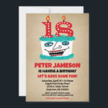 18th Birthday Invitation Funny Cake Casual Mens<br><div class="desc">A funny cartoon birthday cake 18th birthday invitation for a husband,  friend,  father or grandad or ladies,  too!</div>