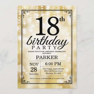 18th Birthday Invitation Gold Glitter