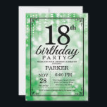 18th Birthday Invitation Green Glitter<br><div class="desc">18th Birthday Invitation with Green String Lights with Green Glitter Background. Green Birthday. Adult Birthday. Men or Women Bday Invite. 13th 15th 16th 18th 20th 21st 30th 40th 50th 60th 70th 80th 90th 100th, Any age. For further customisation, please click the "Customise it" button and use our design tool to...</div>