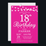 18th Birthday Invitation Hot Pink<br><div class="desc">18th Birthday Invitation with String Lights. Hot Pink Background. Women Lady Elegant bday Invite. 13th 15th 16th 18th 20th 21st 30th 40th 50th 60th 70th 80th 90th 100th,  Any age. For further customisation,  please click the "Customise it" button and use our design tool to modify this template.</div>