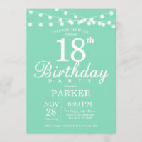 18th Birthday Invitation Mint Green