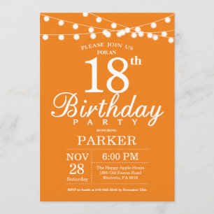 18th Birthday Invitation Orange