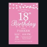 18th Birthday Invitation Pink<br><div class="desc">18th Birthday Invitation with String Lights. Pink Background. Women Lady Elegant bday Invite. 13th 15th 16th 18th 20th 21st 30th 40th 50th 60th 70th 80th 90th 100th,  Any age. For further customisation,  please click the "Customise it" button and use our design tool to modify this template.</div>