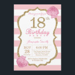 18th Birthday Invitation Pink and Gold Floral<br><div class="desc">18th Birthday Invitation. Pink and Gold. Gold Glitter. Pink and White Stripes. Pink Floral Flower. Adult Birthday. Women Birthday Party. For further customisation,  please click the "Customise it" button and use our design tool to modify this template.</div>