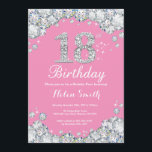 18th Birthday Invitation Pink and Silver Diamond<br><div class="desc">18th Birthday Invitation. Pink and Silver Rhinestone Diamond. Elegant Birthday Bash invite. Adult Birthday. Women Birthday. Men Birthday. For further customisation,  please click the "Customise it" button and use our design tool to modify this template.</div>