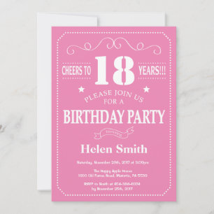 18th Birthday Invitation Pink and White