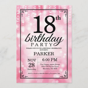 18th Birthday Invitation Pink Glitter