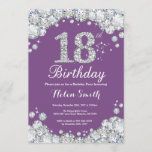 18th Birthday Invitation Purple and Silver Diamond<br><div class="desc">18th Birthday Invitation. Purple and Silver Rhinestone Diamond. Elegant Birthday Bash invite. Adult Birthday. Women Birthday. Men Birthday. For further customisation,  please click the "Customise it" button and use our design tool to modify this template.</div>