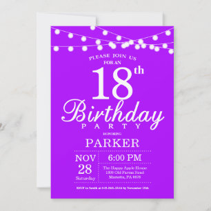 18th Birthday Invitation Purple Lavender Lilac