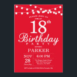 18th Birthday Invitation Red<br><div class="desc">18th Birthday Invitation with String Lights. Red Background. 13th 15th 16th 18th 20th 21st 30th 40th 50th 60th 70th 80th 90th 100th,  Any age. For further customisation,  please click the "Customise it" button and use our design tool to modify this template.</div>