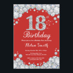18th Birthday Invitation Red and Silver Diamond<br><div class="desc">18th Birthday Invitation. Red and Silver Rhinestone Diamond. Elegant Birthday Bash invite. Adult Birthday. Women Birthday. Men Birthday. For further customisation,  please click the "Customise it" button and use our design tool to modify this template.</div>