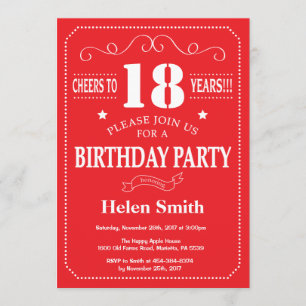 18th Birthday Invitation Red and White