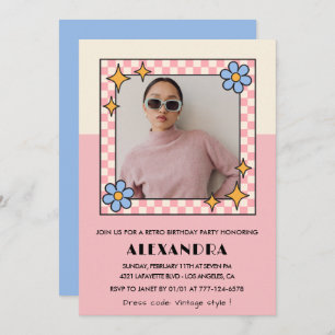 18th birthday invitation Retro Groovy Pink Flowers