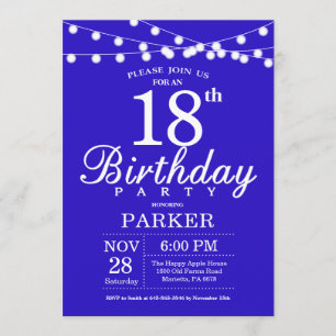 18th Birthday Invitation Royal Blue