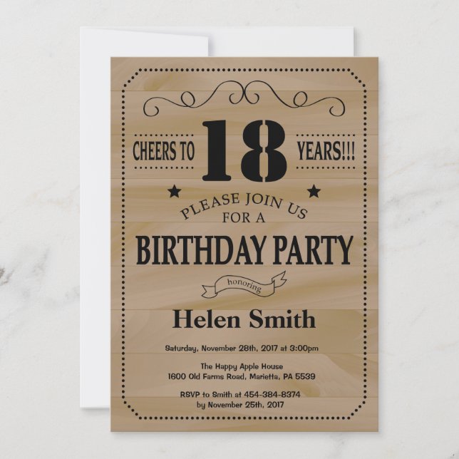 18th Birthday Invitation Rustic Wood (Front)