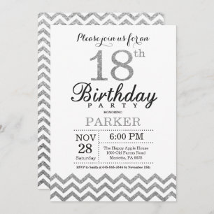18th Birthday Invitation Silver Glitter