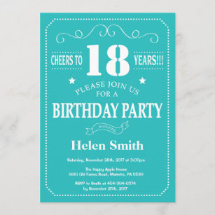 18th Birthday Invitation Teal and White