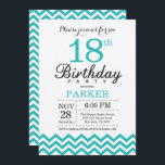 18th Birthday Invitation Teal Chevron<br><div class="desc">18th Birthday Invitation with Teal Chevron. Black and White. Adult Birthday. Man or Women Bday Invite. For further customisation,  please click the "Customise it" button and use our design tool to modify this template.</div>