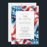 18th Birthday Invitations American Flag<br><div class="desc">Celebrate turning eighteen in style with these bold 18th birthday invitations, perfect for a patriotic American flag summer birthday party! Featuring a vibrant red, white, and blue design, these invitations are ideal for 4th of July celebrations, adult birthday party ideas, or milestone events for him. 🎉 Customisable for Any Age...</div>