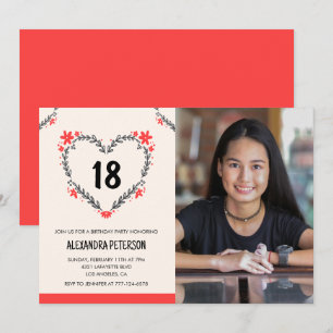 18th birthday invitations for her Floral Heart