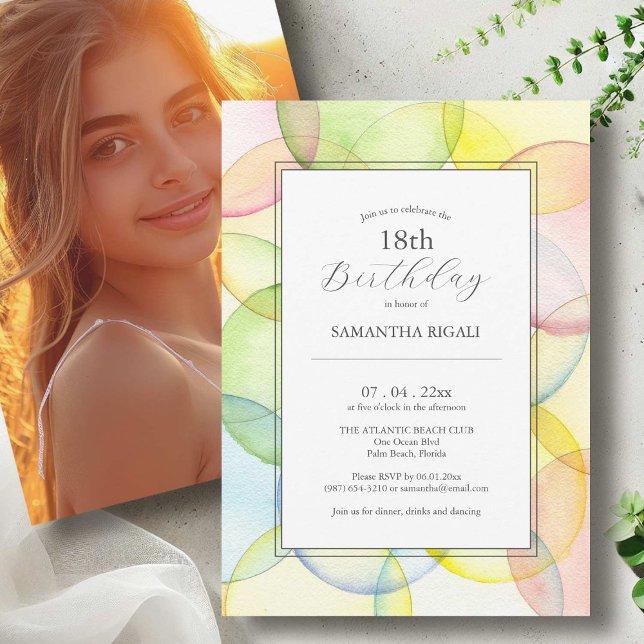 18th Birthday Invitations Multi Colour (18th birthday invitations watercolor pastel circles by Victoria Grigaliunas Do Tell A Belle)