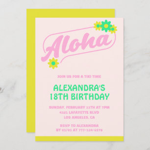 18th birthday invitations Tropical Aloha Pink