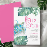 18th Birthday Invitations Watercolor Sea Turtle<br><div class="desc">Celebrate in island style with these Hawaiian Luau 18th birthday invitations — a fun and unique way to honour turning eighteen! Featuring a tropical watercolor sea turtle surrounded by lush botanicals, this design is perfect for anyone looking for creative luau party ideas or planning a tropical-inspired gathering. The playful “Hello...</div>