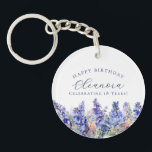 18th Birthday July Birth Flower Gift Custom Key Ring<br><div class="desc">Elegant summer watercolor blue larkspur flowers create a beautiful floral border at the bottom of this July Birth Flower gift. Larkspur or delphinium flowers are the July birth flower. A trendy font combination gives it a modern aesthetic. All of the text is editable.</div>