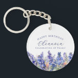 18th Birthday July Birth Flower Gift Custom Key Ring<br><div class="desc">Elegant summer watercolor blue larkspur flowers create a beautiful floral border at the bottom of this July Birth Flower gift. Larkspur or delphinium flowers are the July birth flower. A trendy font combination gives it a modern aesthetic. All of the text is editable.</div>