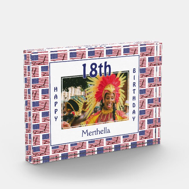 18th Birthday Keepsake | AMERICAN USA FLAG Photo Block (Left)