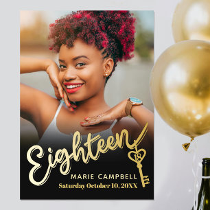 18th Birthday key party black gold custom photo Poster