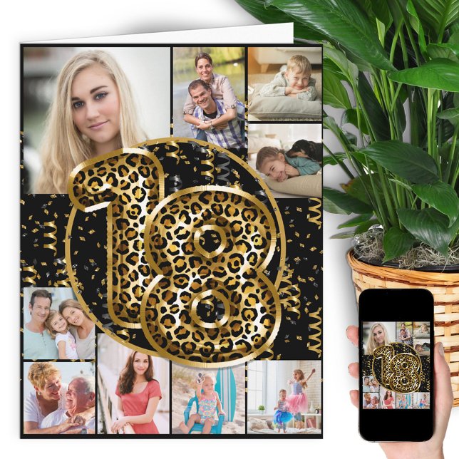 18th Birthday Leopard Print Gold Balloons Photo Card (Creator Uploaded)