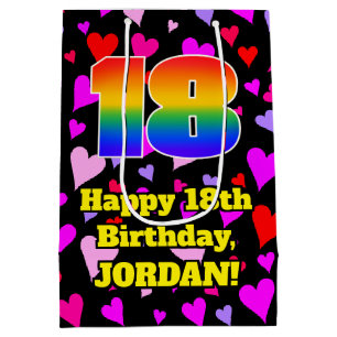 18th Birthday: Loving Hearts Pattern, Rainbow # 18 Medium Gift Bag