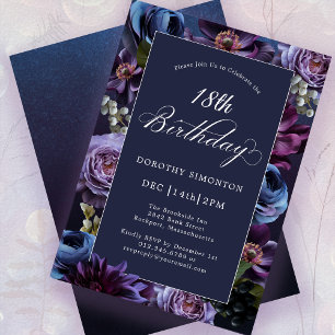18th Birthday Moody Purple Flower Invitation