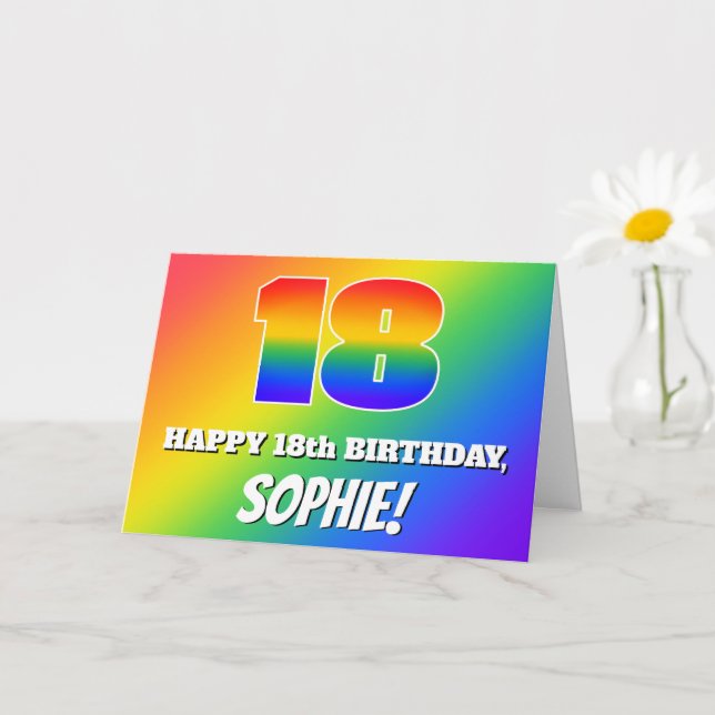18th Birthday: Multicolored Rainbow Pattern # 18 Card (Small Plant)