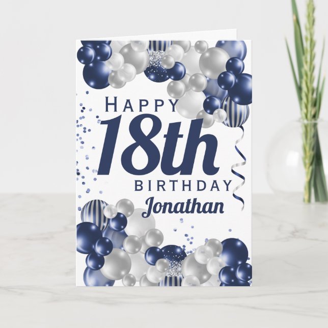 18th Birthday Navy Blue Balloons Card (Front)