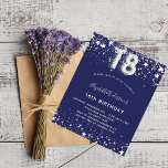 18th birthday navy blue silver budget invitation flyer<br><div class="desc">Please note that this invitation is on flyer paper and very thin. Envelopes are not included. For thicker invitations (same design) please visit our store. A modern, stylish and glamourous invitation for a 18th birthday party. A navy blue background, decorated with faux silver stars. Personalise and add your name and...</div>